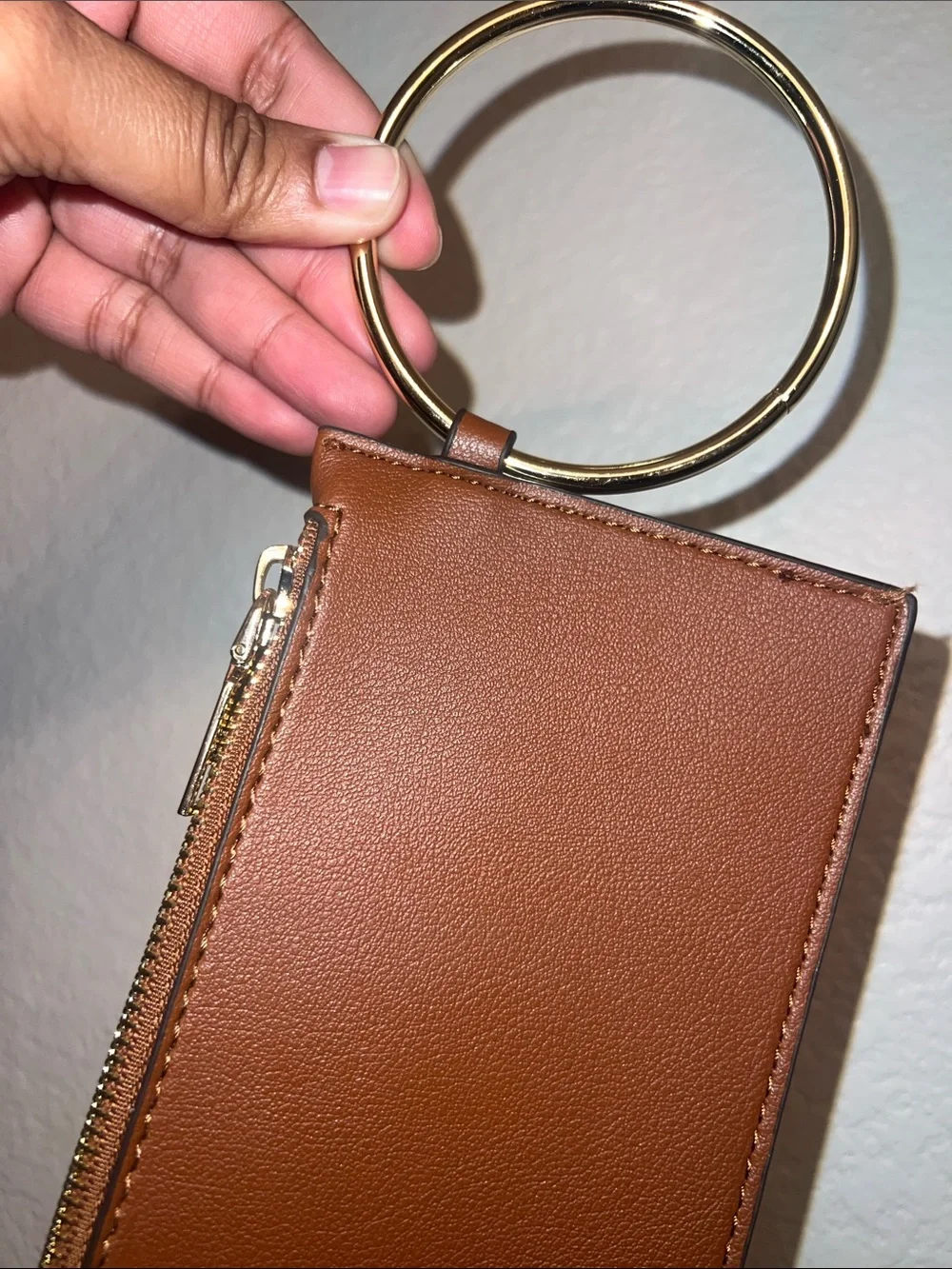Marc New York Tan Leather Zip Card Holder Key Ring